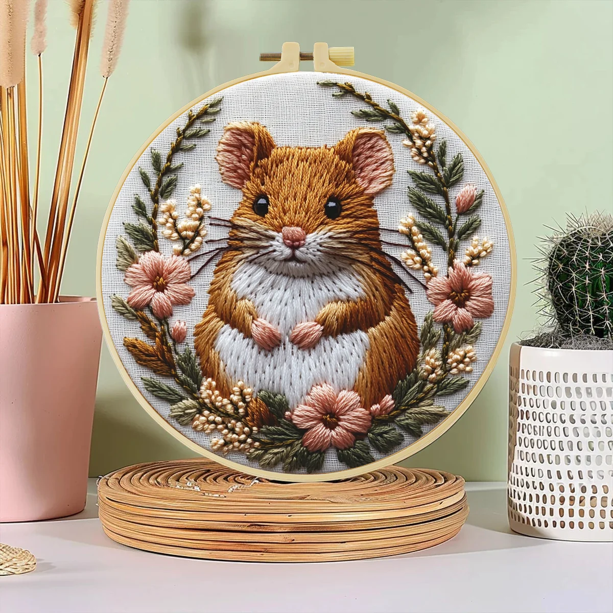 1 Stück 20X20CM/15X15CM 7,87/6,3 Zoll Ein Niedliches Kleines Eichhörnchen Taschen-Stickerei-Starter-Kit DIY-Set für Anfänger zum Basteln und Malen
