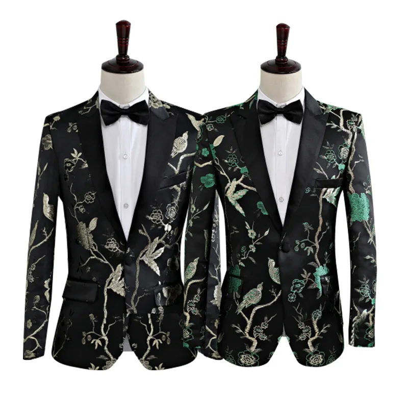 

Performance Costume Male Singer Suit Stage 2023 New Printed Suit Set Male Host Chinese Elements Wedding Party Dress Master