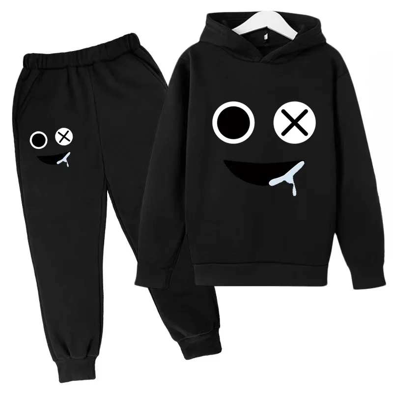thumbnail image 1 of Sudadera con capucha y pantalón con estampado de cara sonriente para niños, traje de 2 piezas, ropa de moda para niños y niñas, sudadera, conjunto deportivo para bebés y adolescentes, 1 of 5