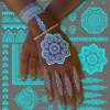 Blue Luminous Henna Tattoo Sticker Girls Tribal White Lace Lotus Tattoos Mandala Flower Fake Jewelry Pendant Temporary Tattoo 1