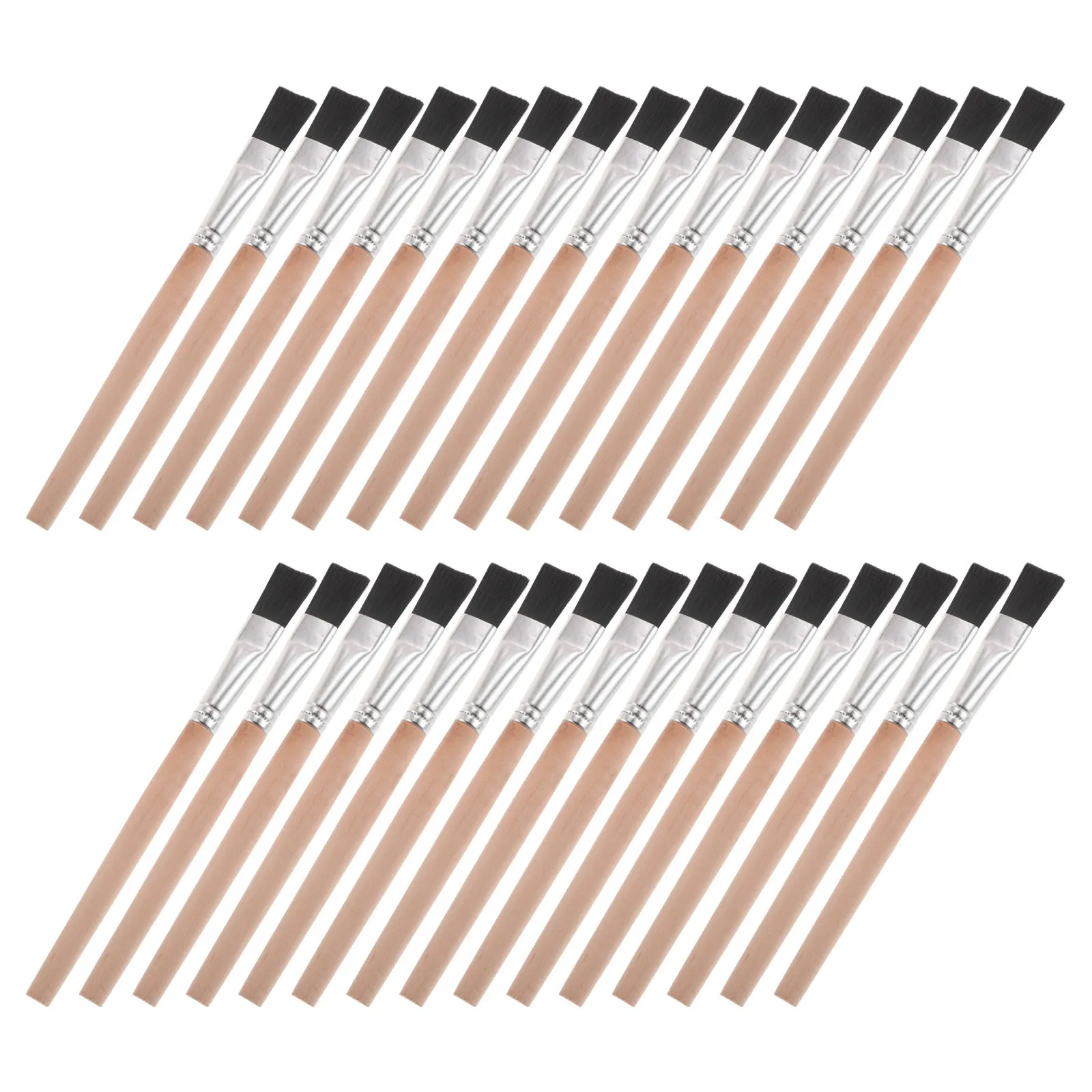 30Pcs 짧은 손잡이 플랫 나일론 페인트 브러쉬 어린이 교실 사용 나무 손잡이 오일 구아슈 수채화 공예 그림 미술