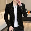 Blazer New Men's Fashion Corduroy Business Gentleman Slim Letter English Style Outdoor Performance Wedding Banquet Casual Blazer 3