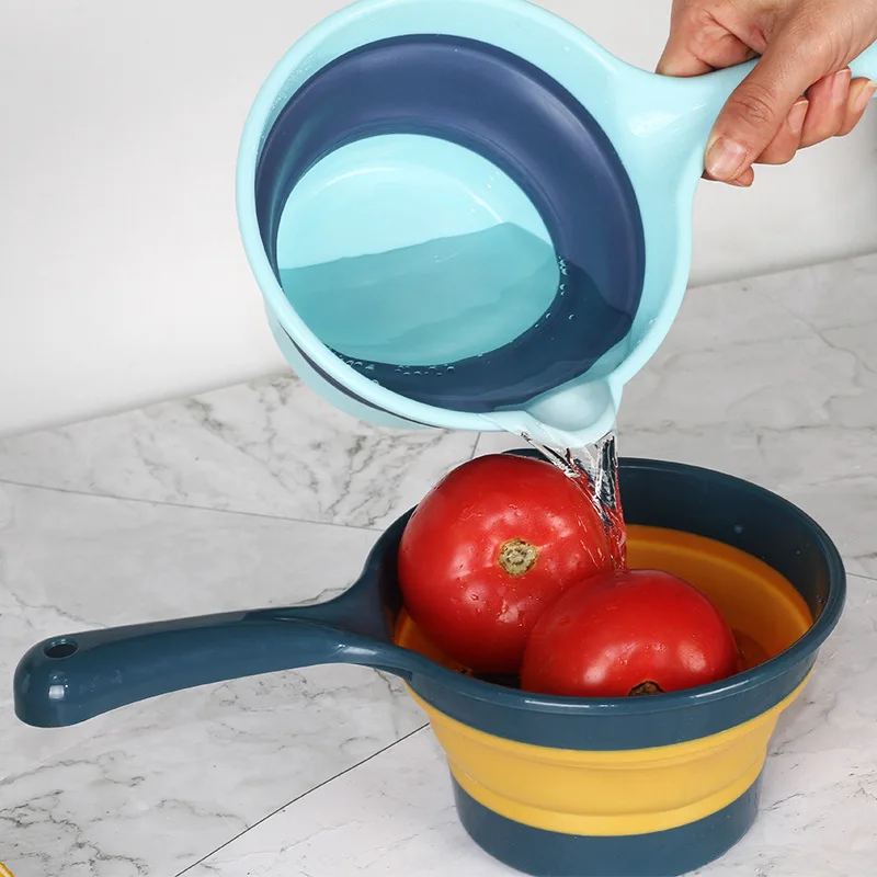 Plastic Water Ladle Fold Water Scoop Long Handle Thickening Plastic Ladle Fruit Vegetable Washing Scoop Home Kitchen Tools Camping Storage Containe plastic water ladle