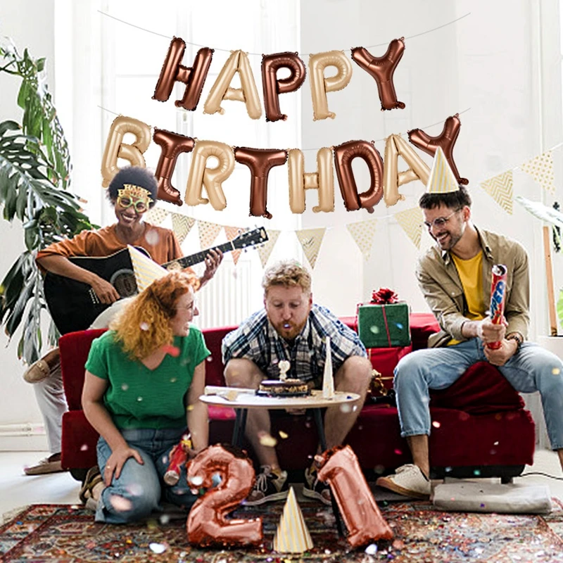 13pcs Cream Color Happy Birthday Letter Foil Balloons for Adult Kids Boy Girl Birthday Party Decoration Supplies Baby Shower