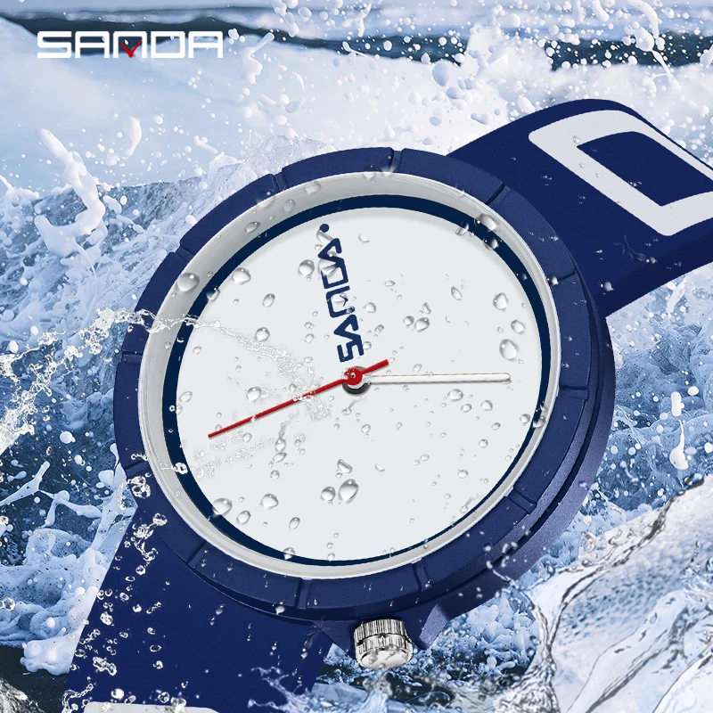 SANDA 2023 Casual Quartz Watch Mens Watches Top Luxury Brand Watch Fashion Men Watch Silicone Strap 50M Waterproof Clock Reloj