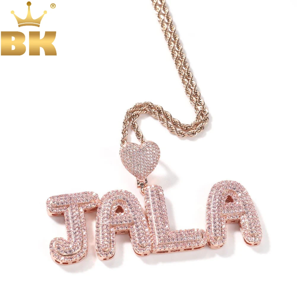 TBTK Custom Initial Bubble Letter Number With Heart Iced Out Cubic Zirconia Name Plate Pendant Necklace Charm Hiphop Jewelry