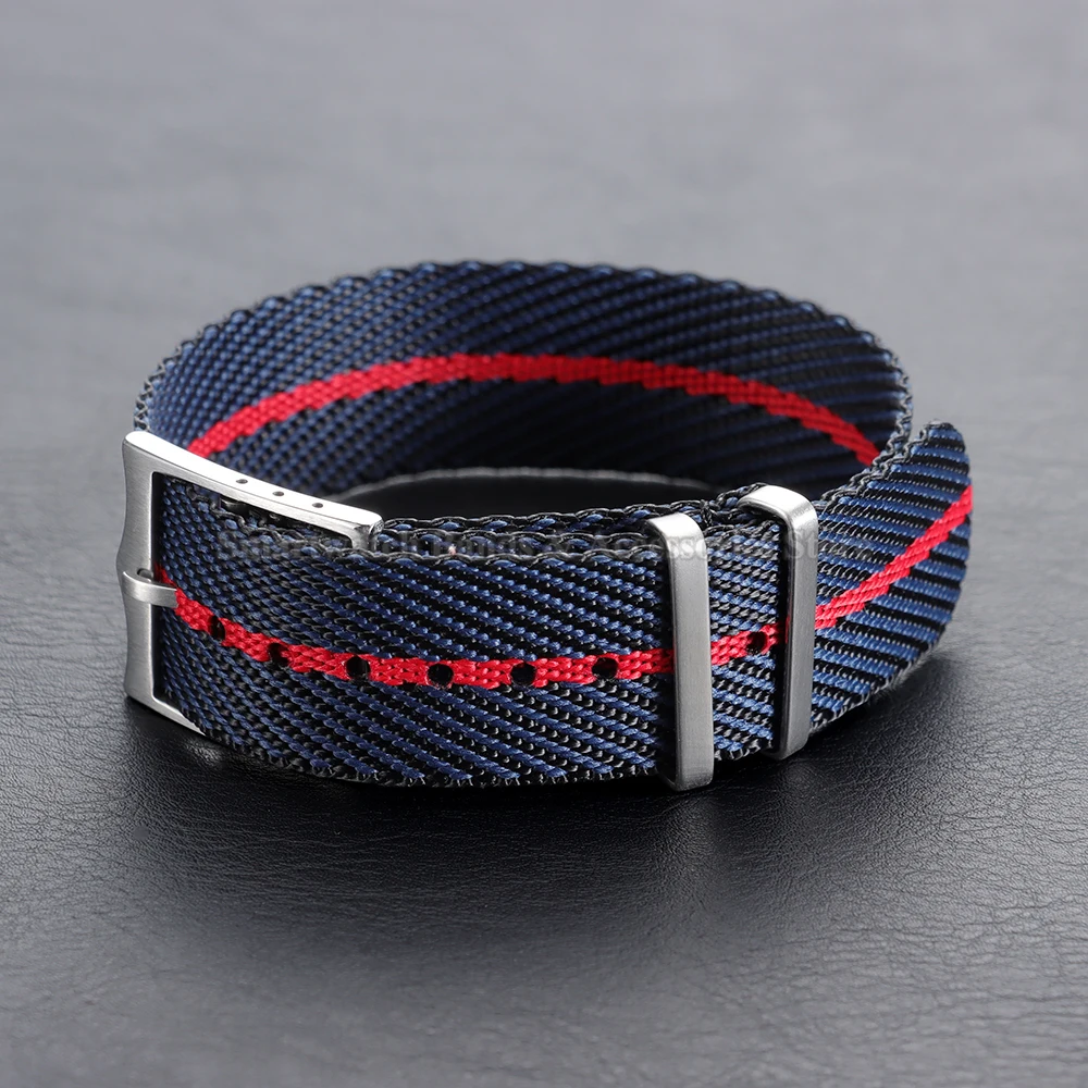 Nylon Canvas Striped Braided Watch Strap - Military Sport Style, 20mm & 22mm
