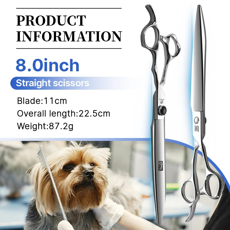 8.0 inch JP440C Sword-shaped Wide Blade Cutting Straight Scissors Shears For Pet Dog Grooming