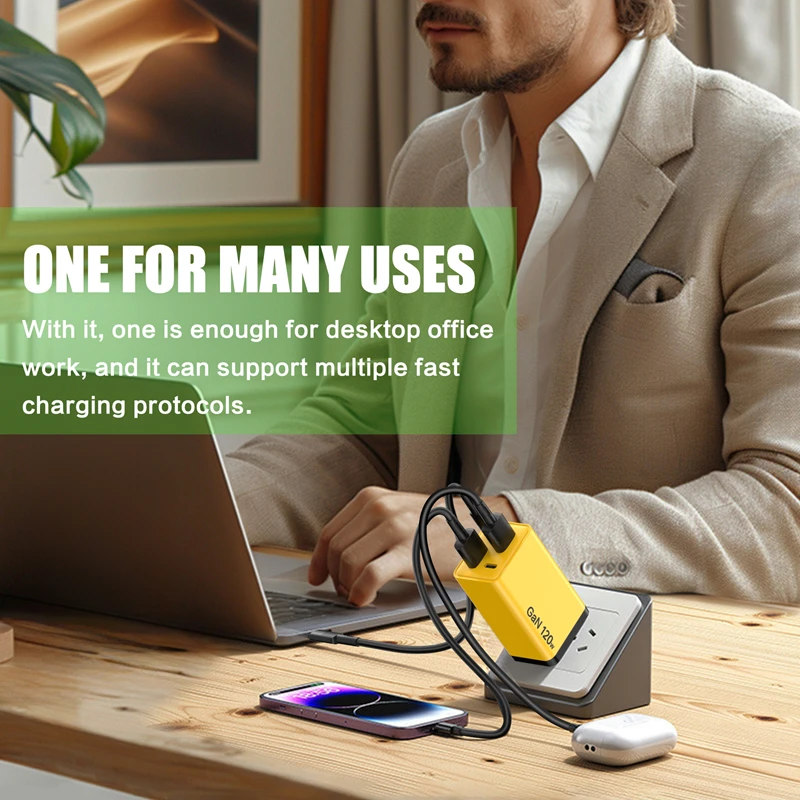 Powerful 120W Multi-Port USB & Type-C Charger with EU & UK Plug Adapters