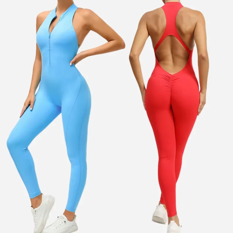 Seamless Yoga Set Jumpsuits One-Piece Zipper Sports Fitness Female Gym Fitness Beauty Back Running Training Tracksuits for Women yoga set,sports set,fitness set,fitness jumpsuit,fitness one piece wear