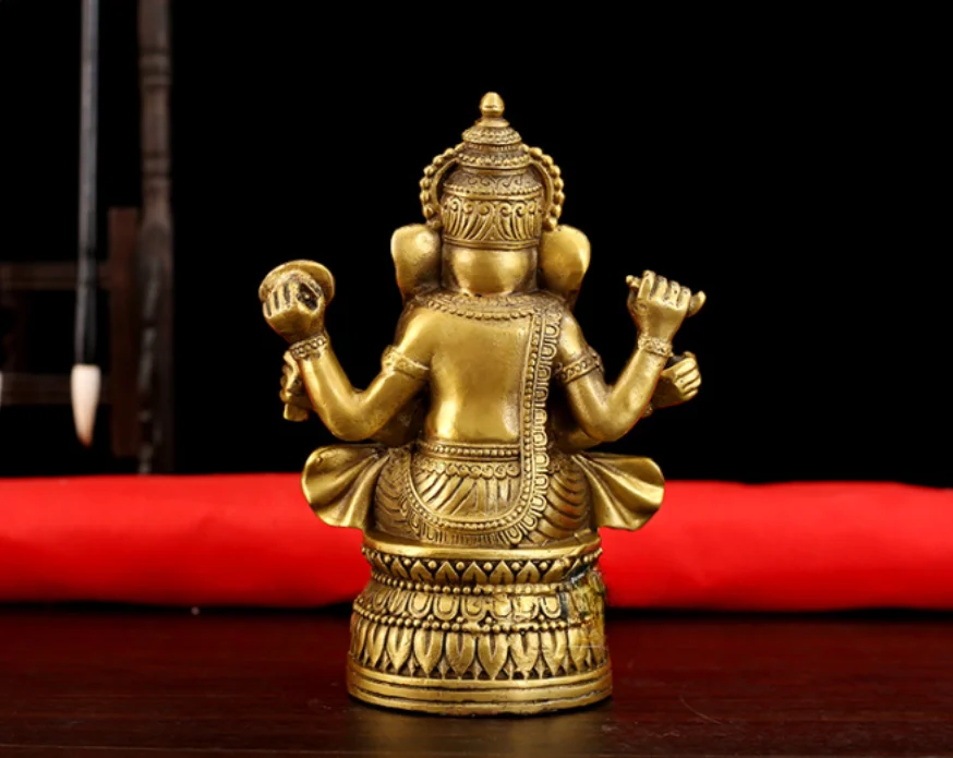 China pure brass 17cm four arm God of Wealth Luck Buddha statue