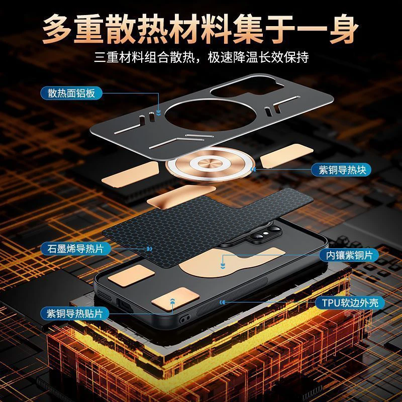 Graphene Cooling Magnetic Wireless Charging Case with Metal Heat Dissipation Cover