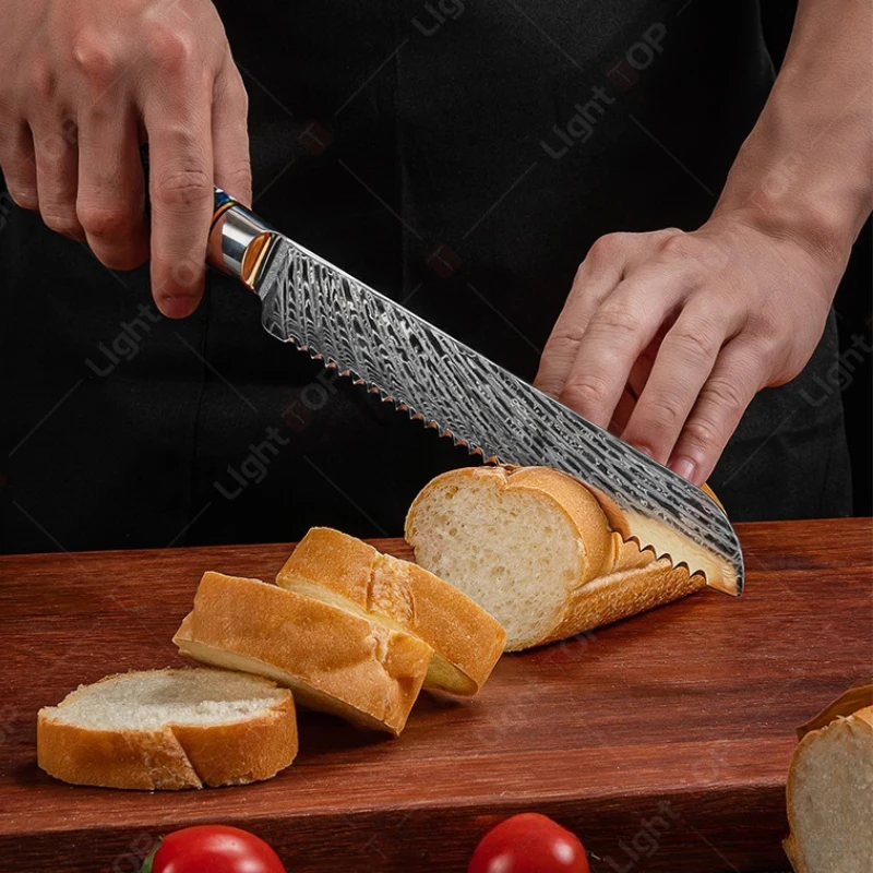 Description Picture 6 of itemProfessional Chef's Knife Set Damascus Steel Chopper Universal Kitchen Knives Bread Slicing Knife Sharp Meat Butcher's Cleaver