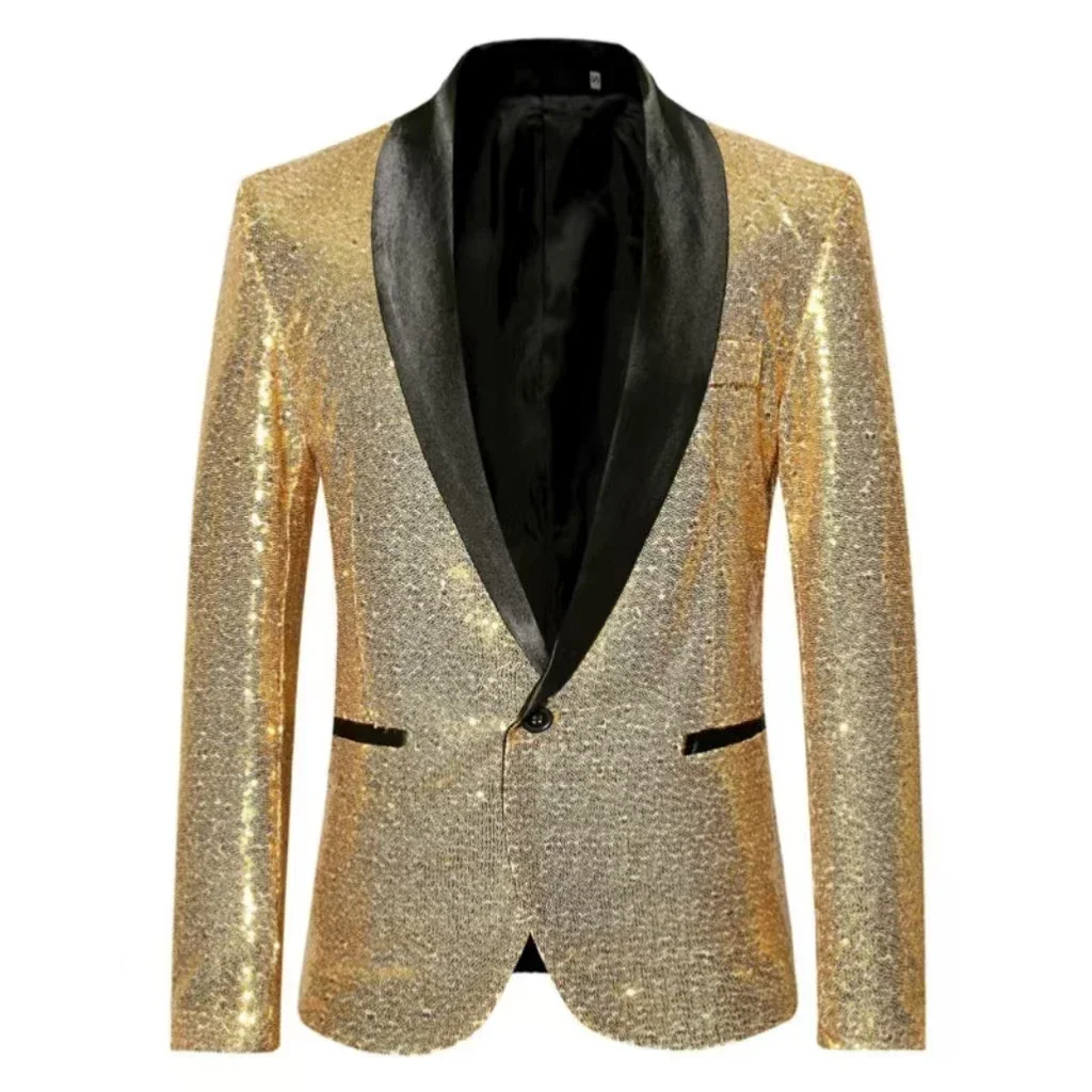 Traje de hombre con lentejuelas, chaqueta individual, solapa de pico, traje ajustado, esmoquin de fiesta, trajes de hombre para fiesta, vestido de noche, traje de actuación en el escenario