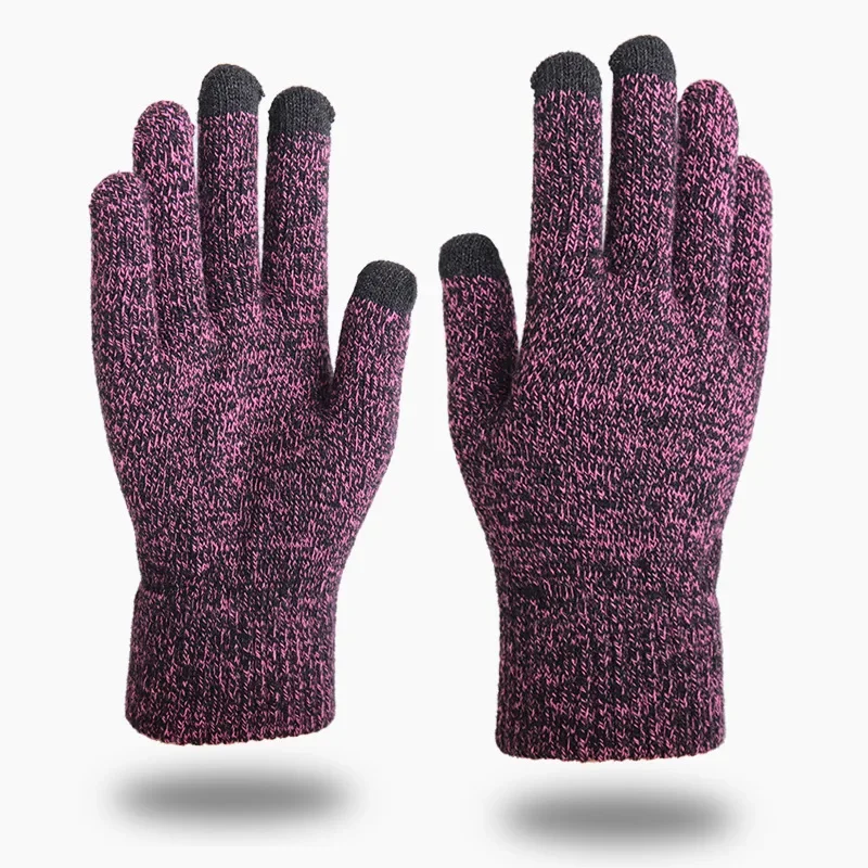 Winter Men Knitted Gloves Warm Full Fingers Touch Screen Anti-Slip Gloves for Cycling Running Driving Hiking Camping Work Mitten