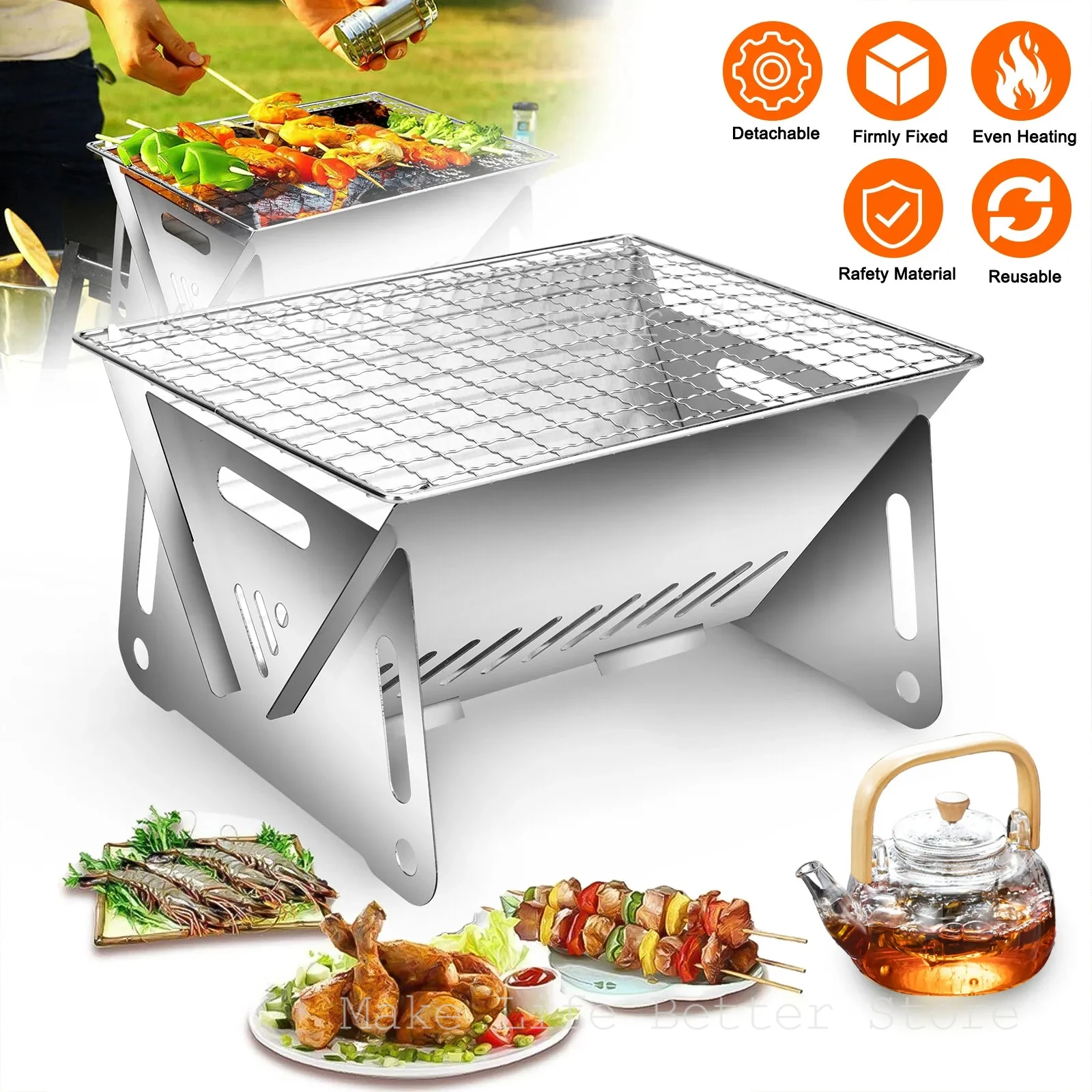 

Wood Burning Camp Stove Picnic BBQ Cooker/Portable Folding Backpacking Stove with Grill-Grid Wood Fire Stove for Outdoor