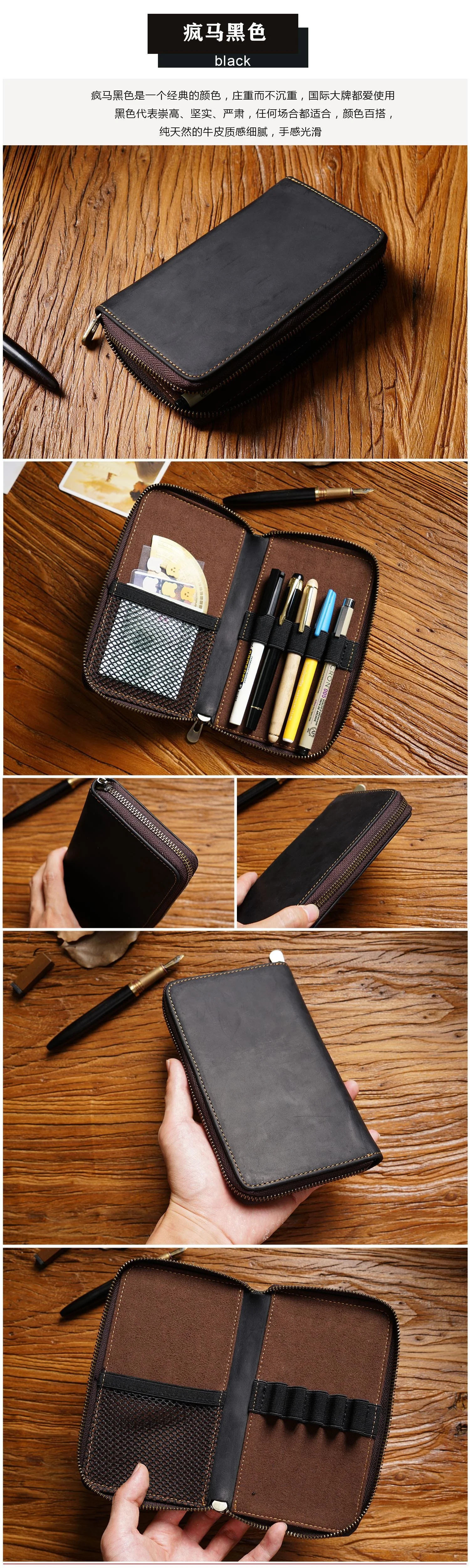 Trousse à Crayons Vintage En Cuir Véritable Bleu - Style Rétro, Douce, Fermeture éclair, Neuf Avec étiquettes