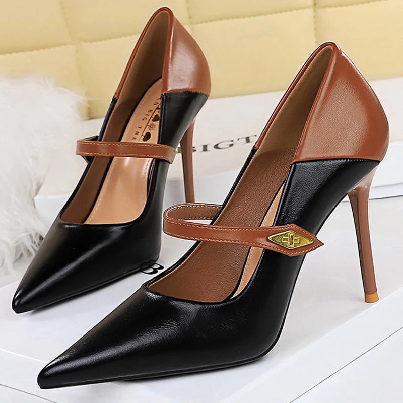 BIGTREE Shoes Color block Women Pumps buckle Design High
