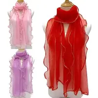 Spring Summer Neck Wrap Thin Neckerchief Hijab Scarf Lace Curled Edge Scarf Breathable Long Scarves Elegant Sunscreen Headscarf 1