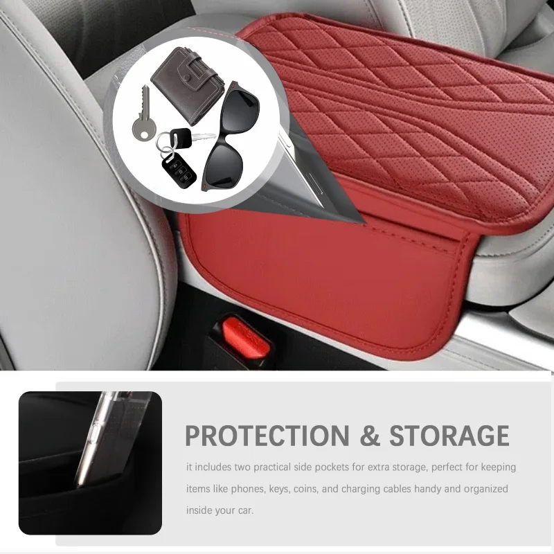 Premium PU Leather Car Console Pad with Dual Storage Pockets – Versatile Interior Accessory Set in Various Colors