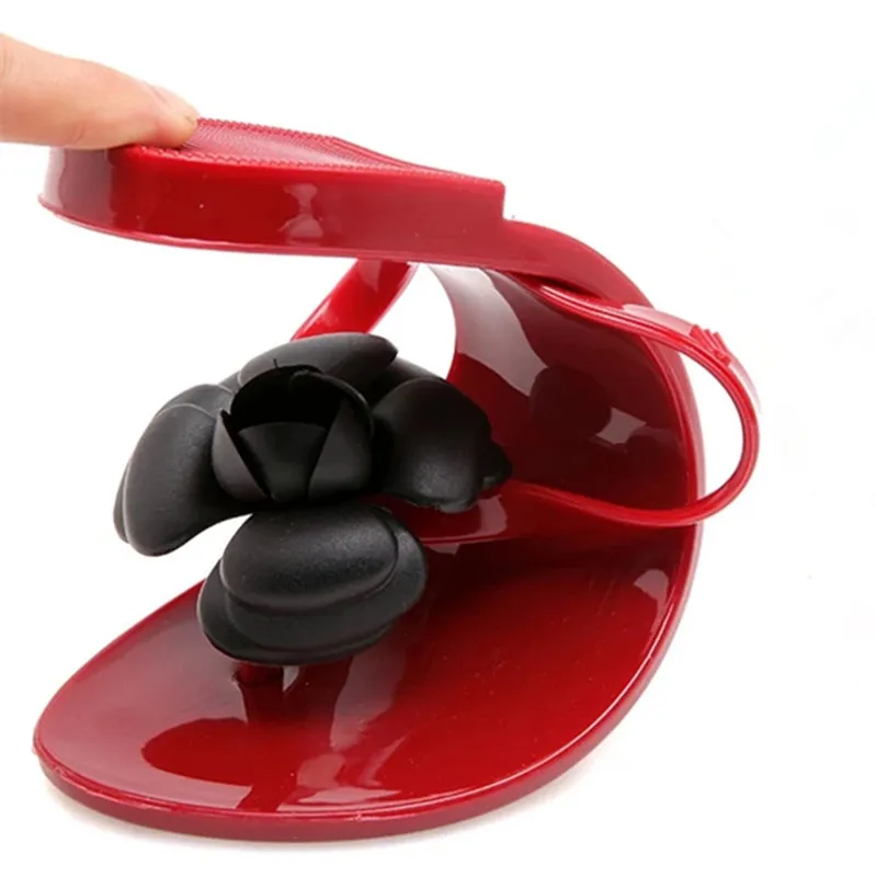 Rouroliu Women Summer New Fashion Comfortable Non-Slip Slippers Outside Flower Flip Flops Mix Colors Jelly Shoes Woman RB265