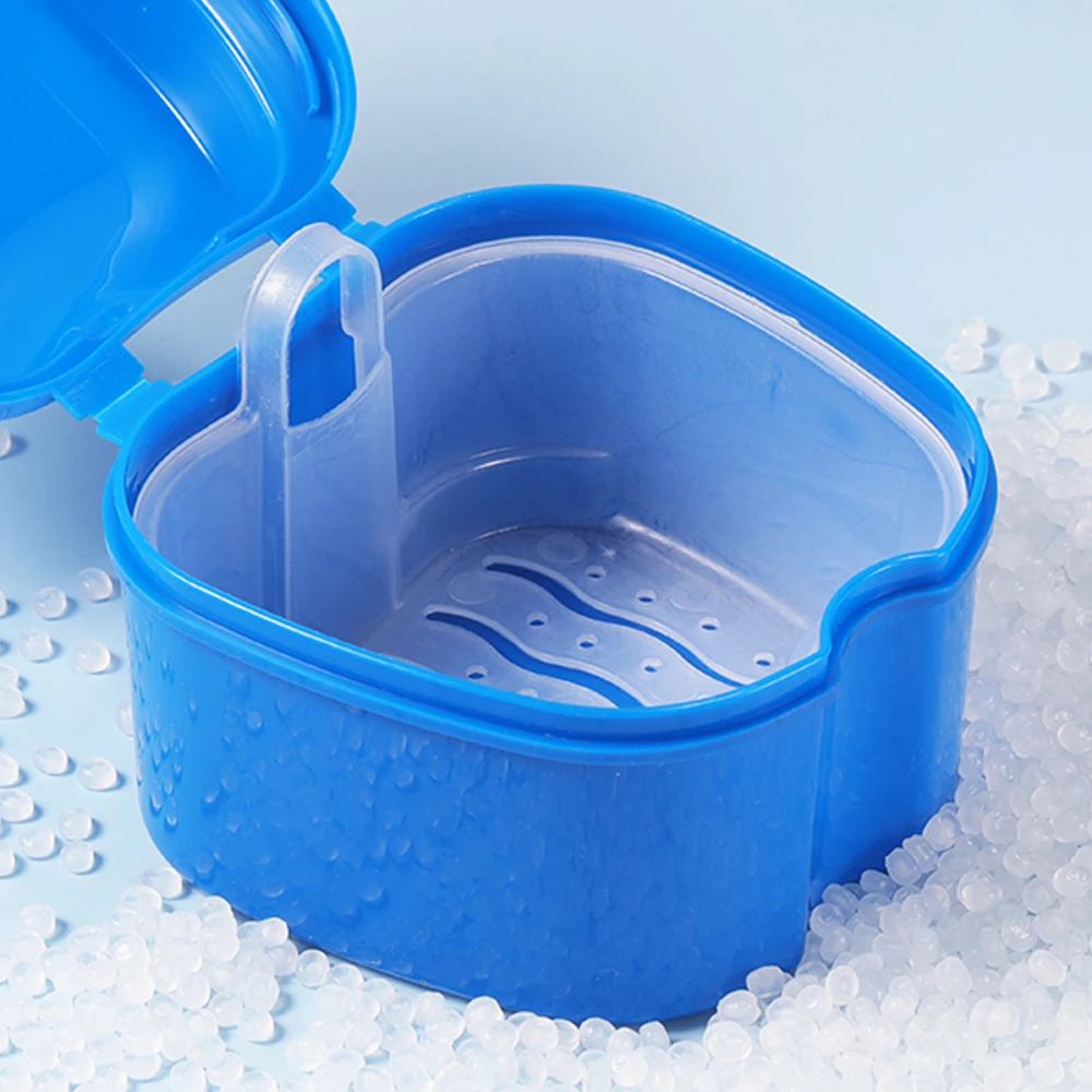 Pratico Portadentiere Da Viaggio Con Contenitore A Rete – Azzurro – Scatola Igienica Per Protesi E Paradenti