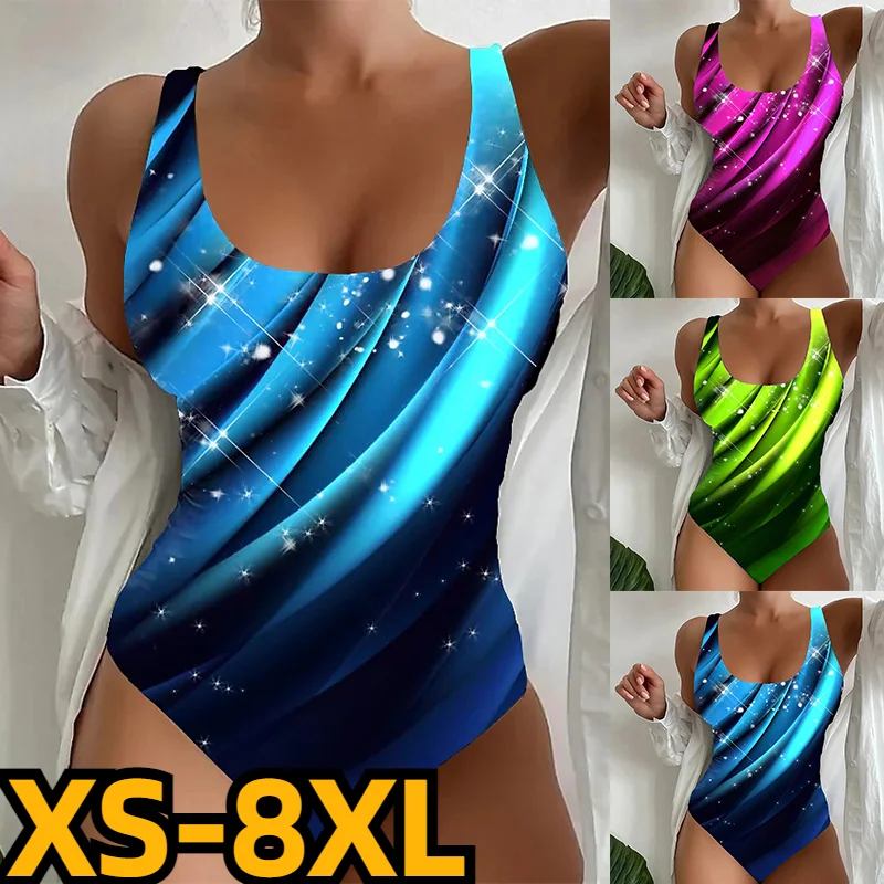 

2023 Women's Swimwear One Piece Monokini Bathing Suits Large Size Swimsuit Backless Busts Abstract Printing Plunge Bathing Suit