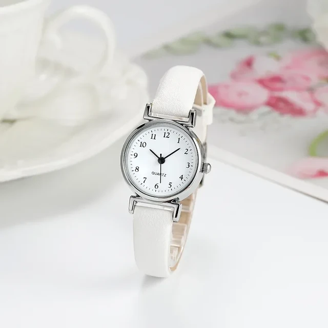 Relojes sencillos de cuarzo para mujer, relojes de pulsera de esfera pequeña,  relojes populares para niñas, Reloj redondo de cuero, regalo - AliExpress