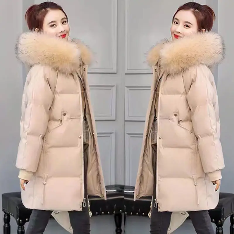 

2023 New Women Down Cotton Coat Winter Jacket Female Fur Collar Parkas Medium Style Shitsuke Outwear Intensification Overcoat
