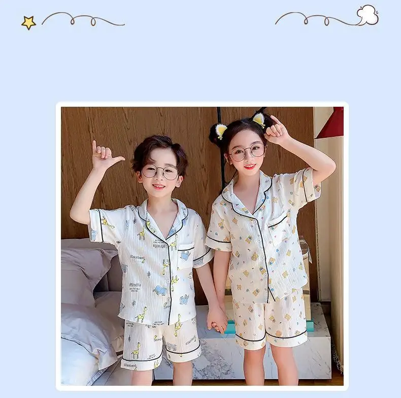 nightgowns elegant Children's Pajamas Summer Short Sleeve Baby Girls Nightwear Clothes Thin Pure Cotton Cute Boys' Sleep Wear 4-15Y Kids Pajamas expensive pajama sets	