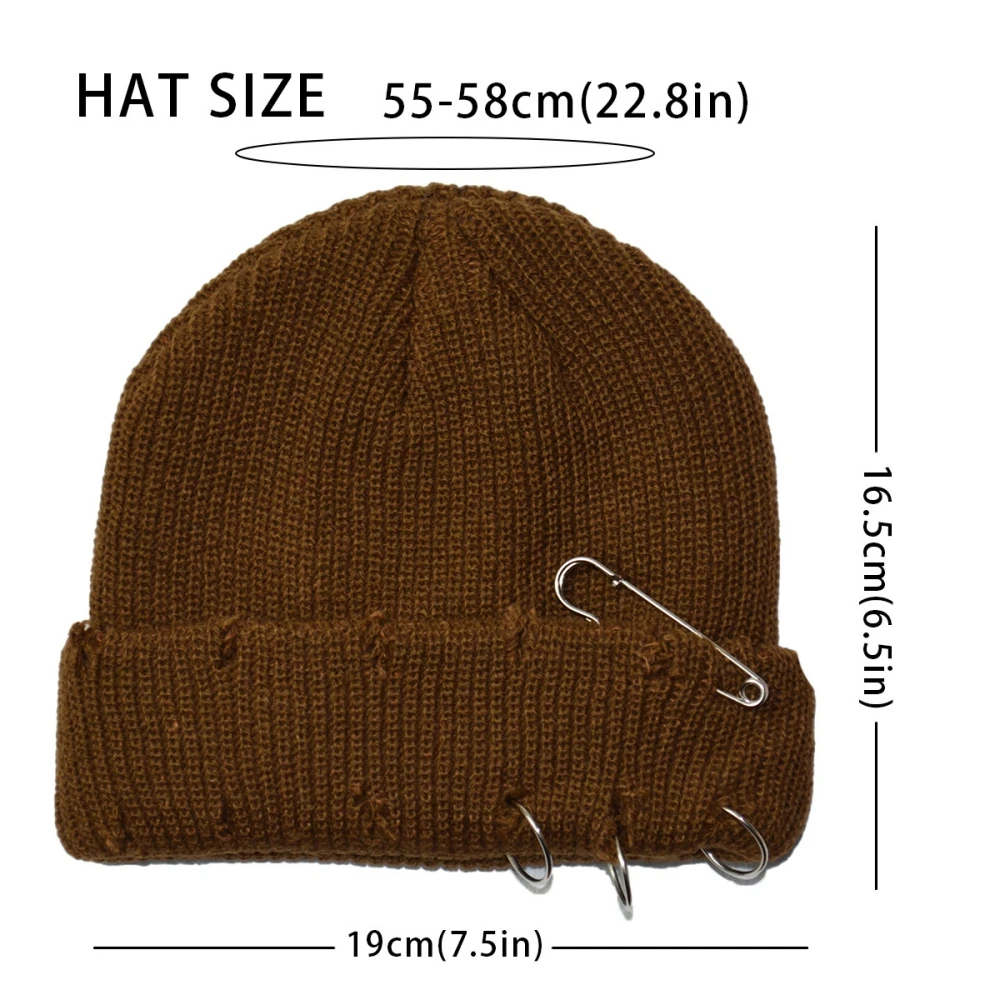 Hat for Women Autumn and Winter Ring Pin Street Hip-Hop Woolen Hats with Holes Edging Knit Cap Men's Trendy Cold-proof Beanies - 2