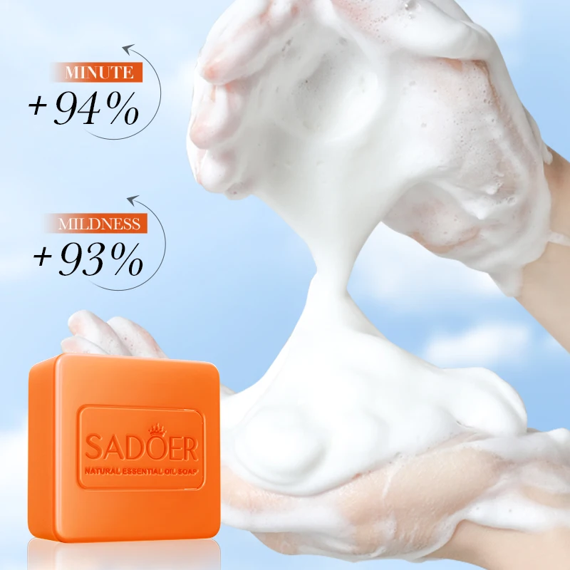 SADOER Orange Vitamin C Essential Oil Soap Whitening Face Wash Foam Facial Cleanser Moisturizing Body Bathing Facial Soap