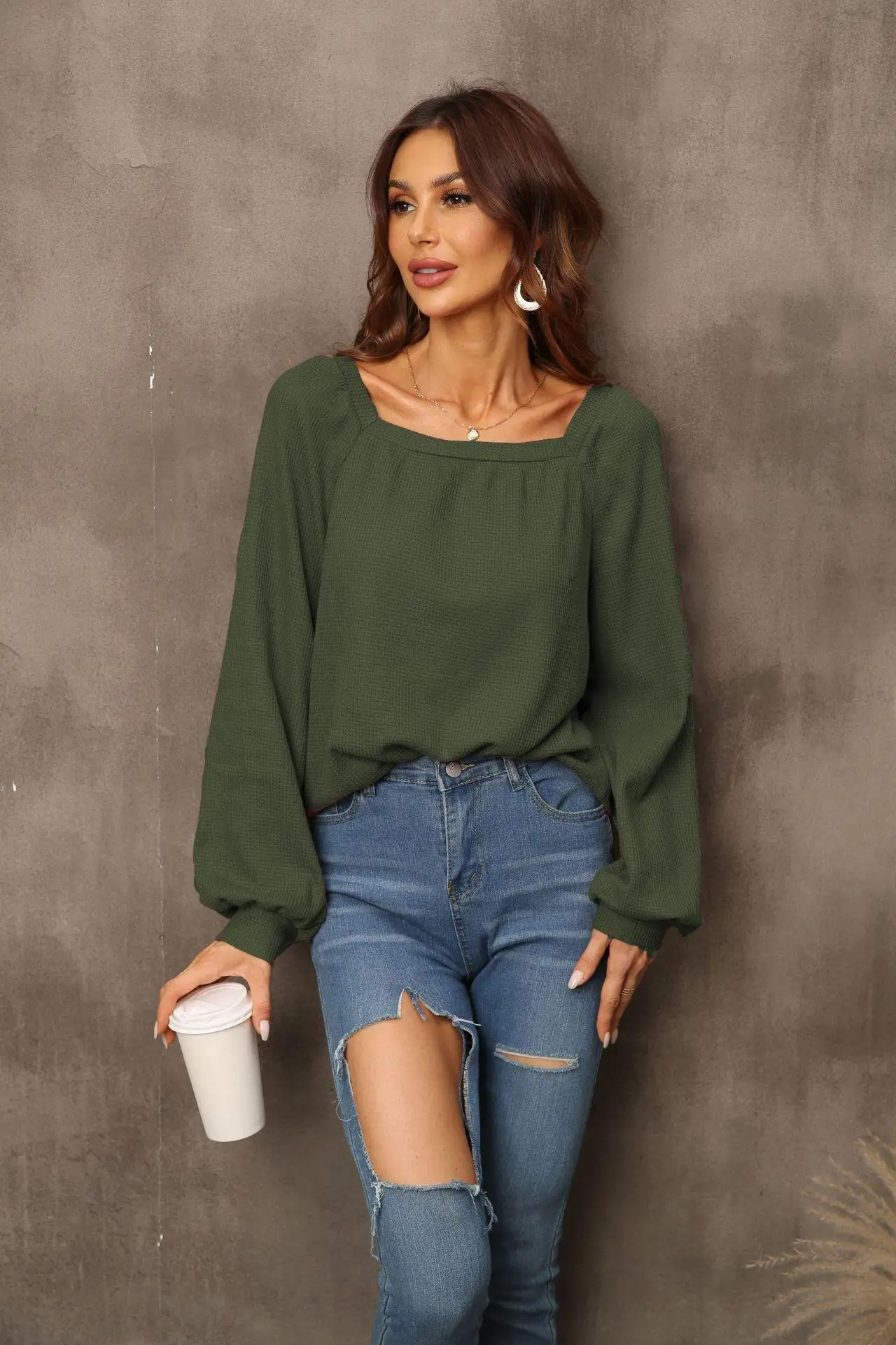 

Casual Loose T Shirt Woman Blouse Lady Sexy Long Sleeve Tops Women Solid Color Pullover Shirts Femme Blousas 2022 Autumn Winter