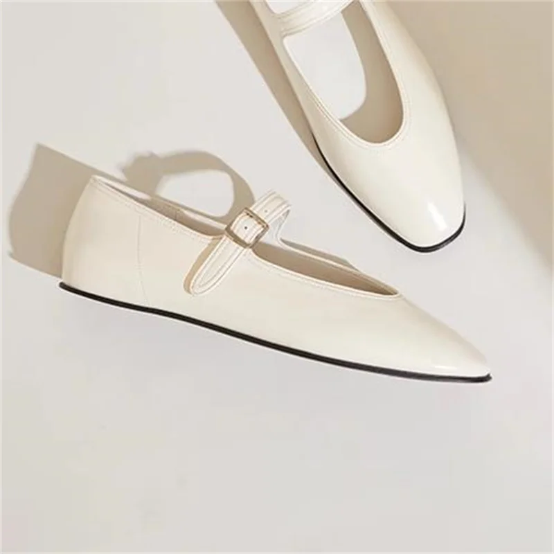 

Belts Buckle Women Shoes Round Toe Flat Heels Leather Chassure Femme Sewing Lines Zapatos Mujer Front Strap Female Shallow Lady