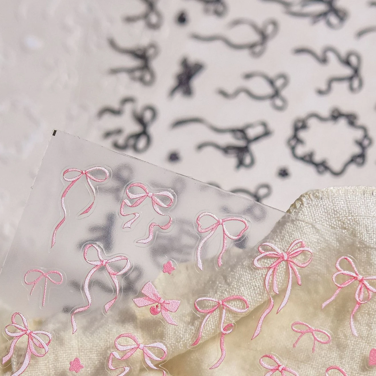 Shiny White Black Pink Bowknot Silk Ribbon Love Heart Charming Star Refined Lace Self Adhesive Nail Art Stickers Manicure Decals 6