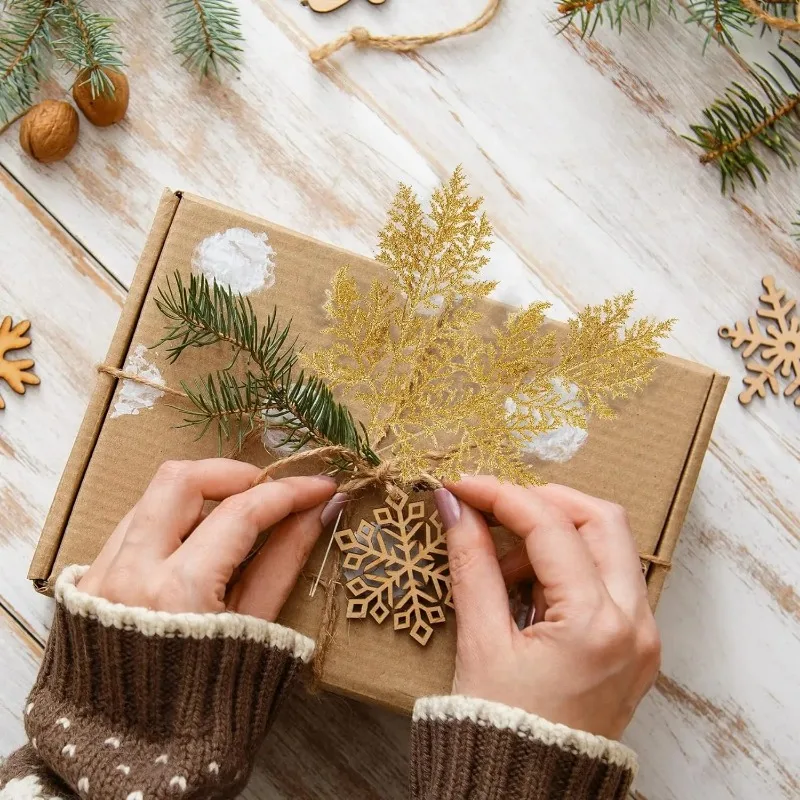 Christmas Glitter Gold Silver Leaves 10/5Pcs Xmas Tree Decoration Pendant Artificial Plants Pine Branches New Year Decoration christmas decorations