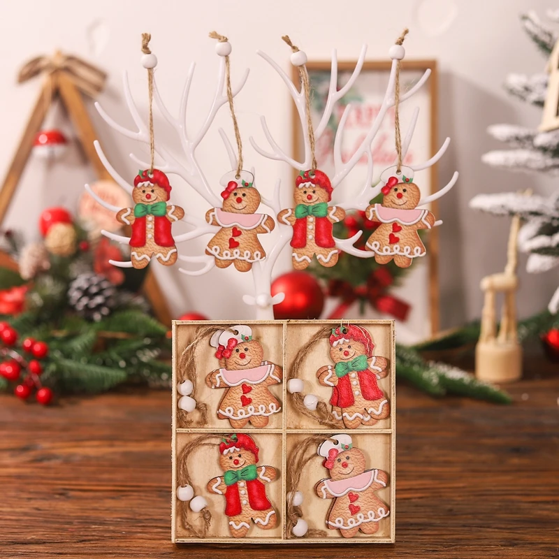 Gingerbread Man Wooden Ornaments Xmas Tree Hanging Pendant Merry Christmas Decoration for Home 2023 Navidad Gifts New Year 2024