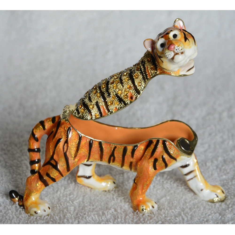 Tiger Trinket Box Metal Craft Wild Animal Figurines Novelty