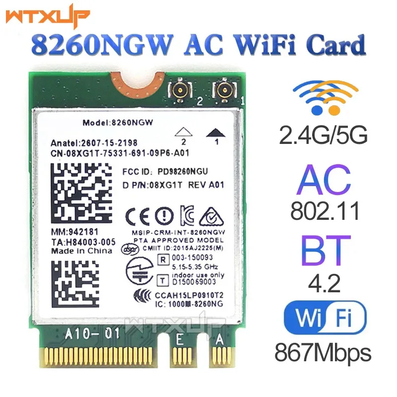 

Б/у Wi-Fi карта 8260NGW 8260 AC Bluetooth 4,0 M2 NGFF M2 WLAN Wi-Fi беспроводная карта 867 Мбит/с Прямая поставка