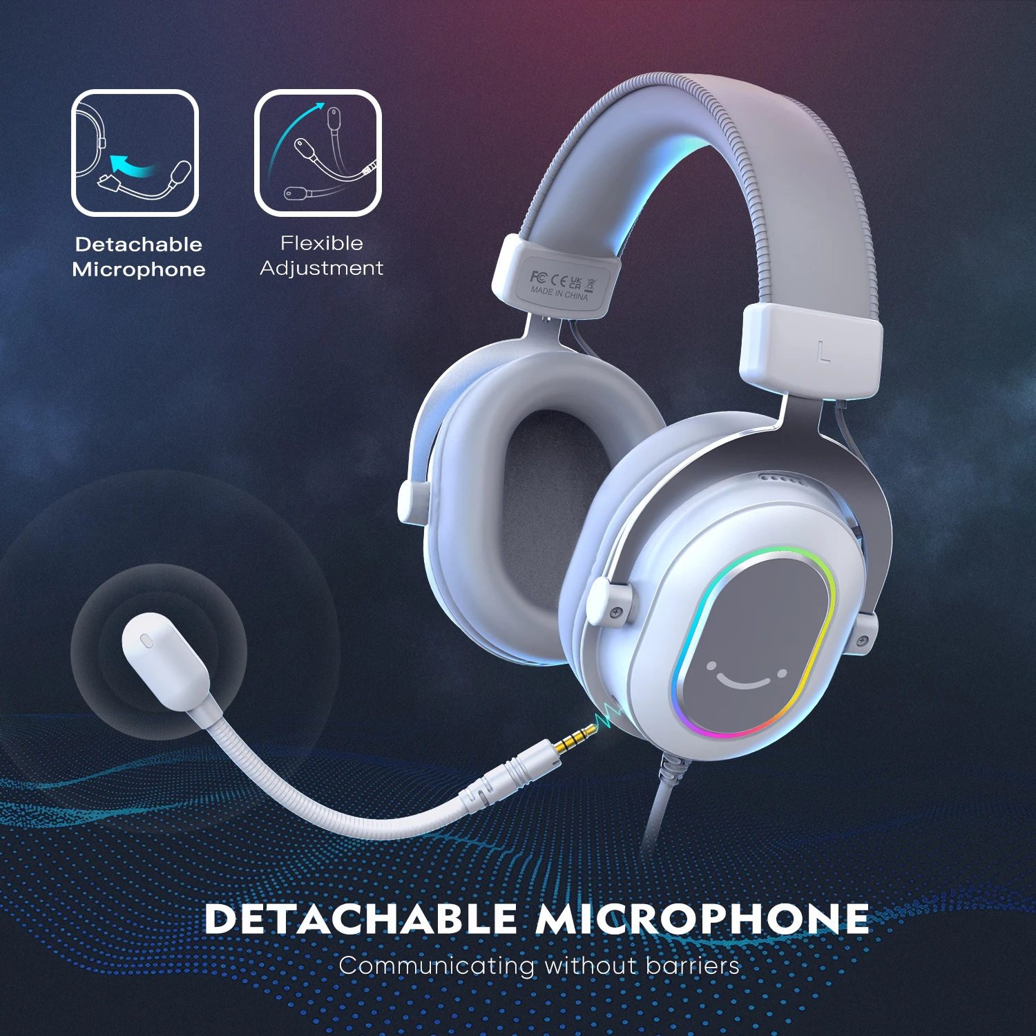 FIFINE RGB 게임용 헤드셋, 7.1 서라운드 사운드, 3-EQ/MIC, 오버 이어 헤드폰, PC PS4 PS5 Ampligame-H6W 인라인 제어