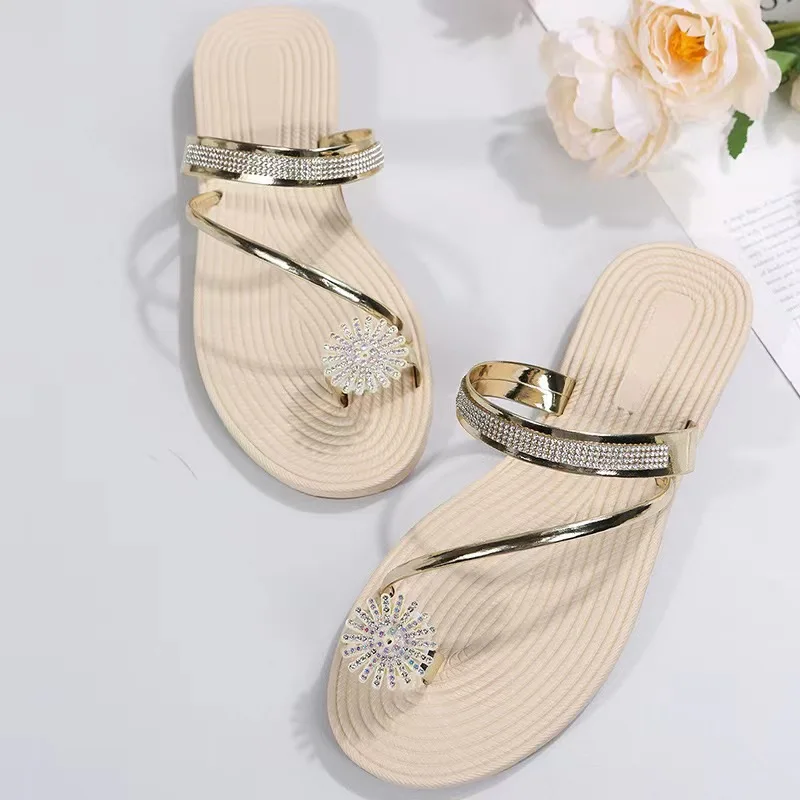 Women's Summer Beach Sandals Rhinestone Flat Slippers