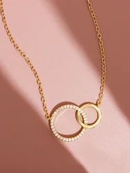 Elegant Stainless Steel Minimalist Double Circle Pendant Necklace (Gold)