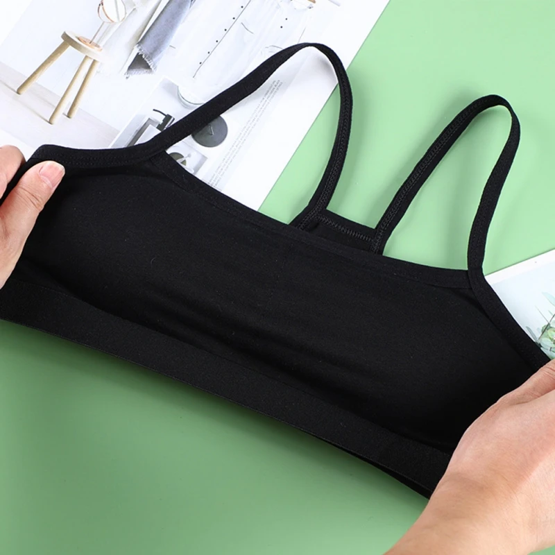 Girls Training Bras Panties Solid Kids Cotton Underwear Sets Teens Students Bra Vest and Panties Wireless Girls Cotton Bra 8-18Y