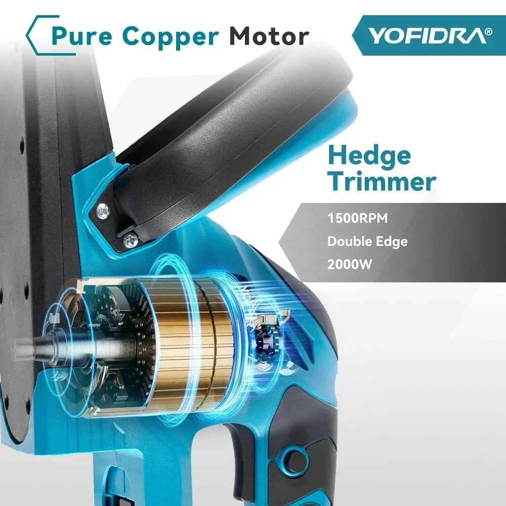 YOFIDRA 2000W Electric Hedge Trimmer 15000 RPM Lawn Mower Garden Landscaping Hedge Pruner Trimmer Tool For Makita 18V Battery 4