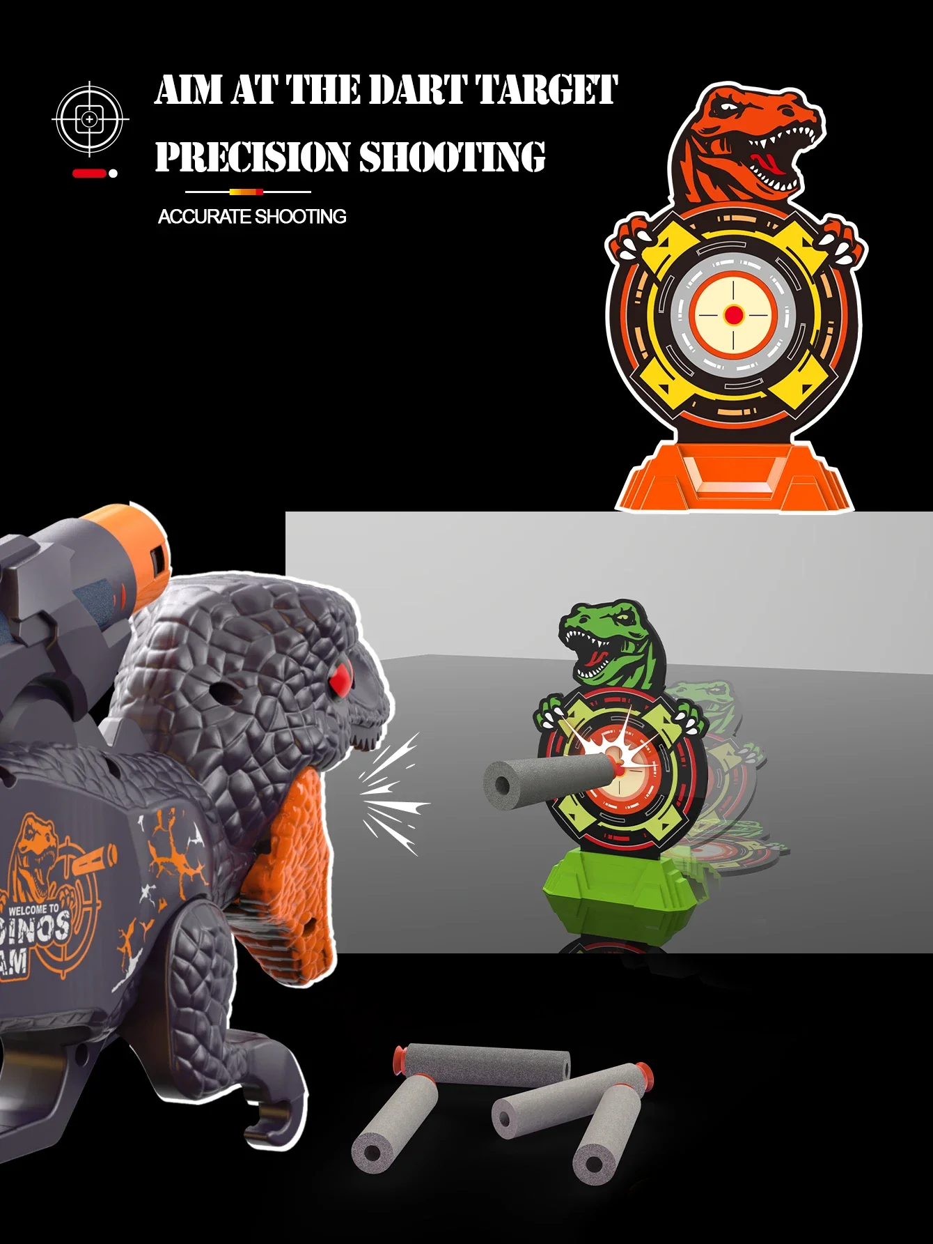 Dinosaur EVA Suction Cup Soft Bullet Gun Toy, Aerodynamic Dual Ballistic Launcher For 8+ Some Accessories Random 2
