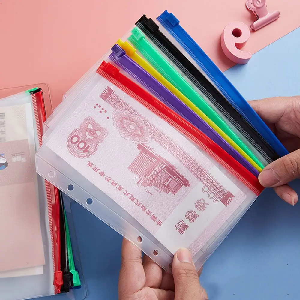 Clear Loose Leaf Bags Pouch Organizers Document Filing Bags Binder Zipper Folders Notebook Binder A5 A6 Size Pockets