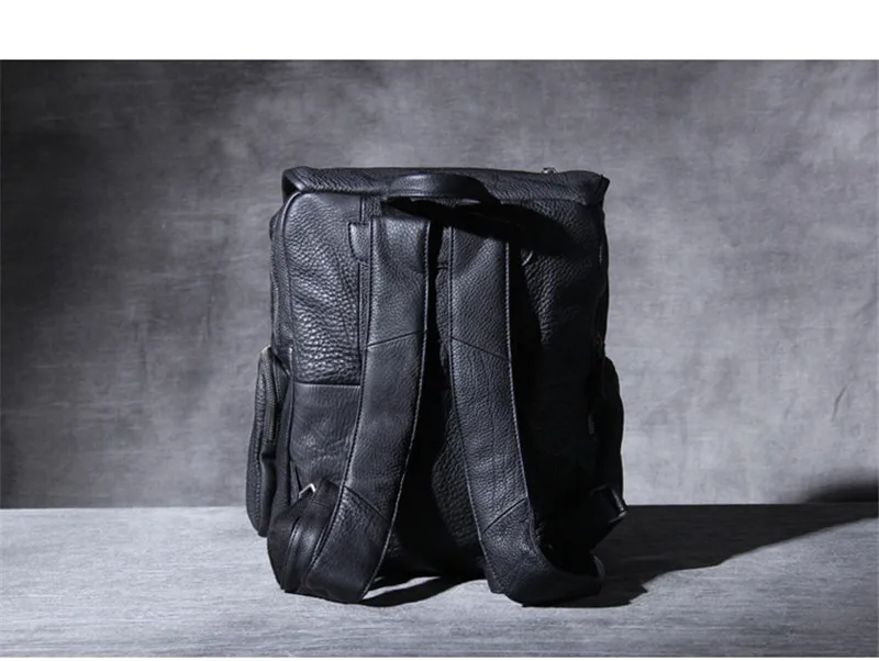 Outdoor travel high quality genuine leather men's black backpack organizer casual designer luxury natural real cowhide schoolbag 2