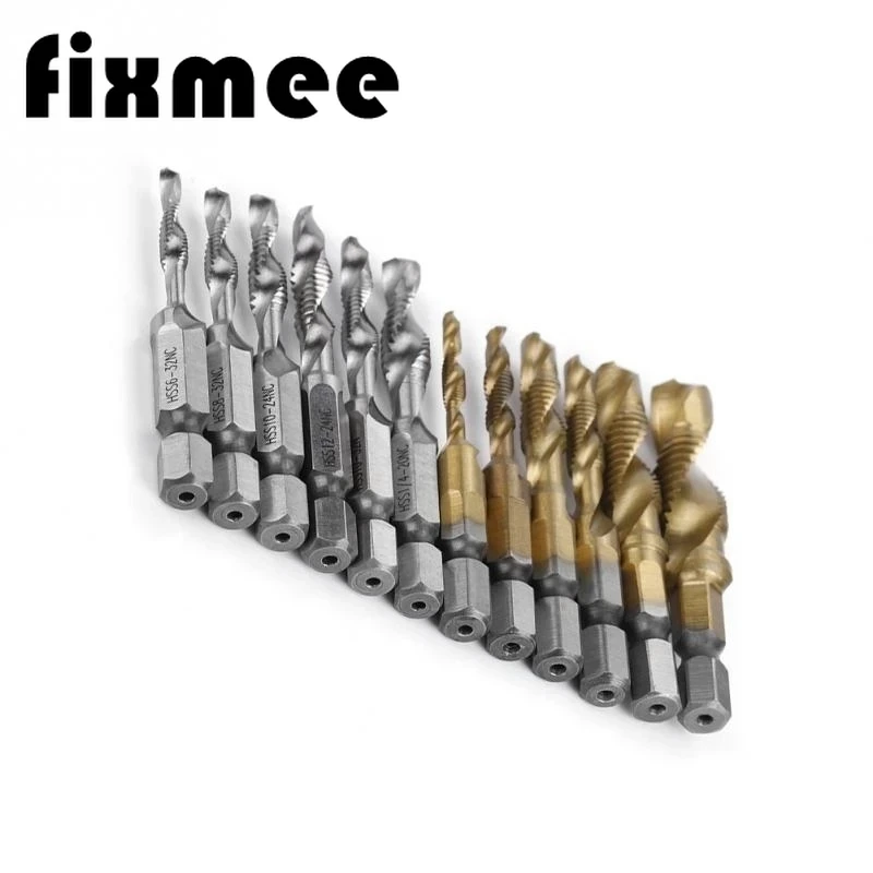 12pcsM3M10SilverGoldDrillBitsHSSMetricTaps14HexShankDrill