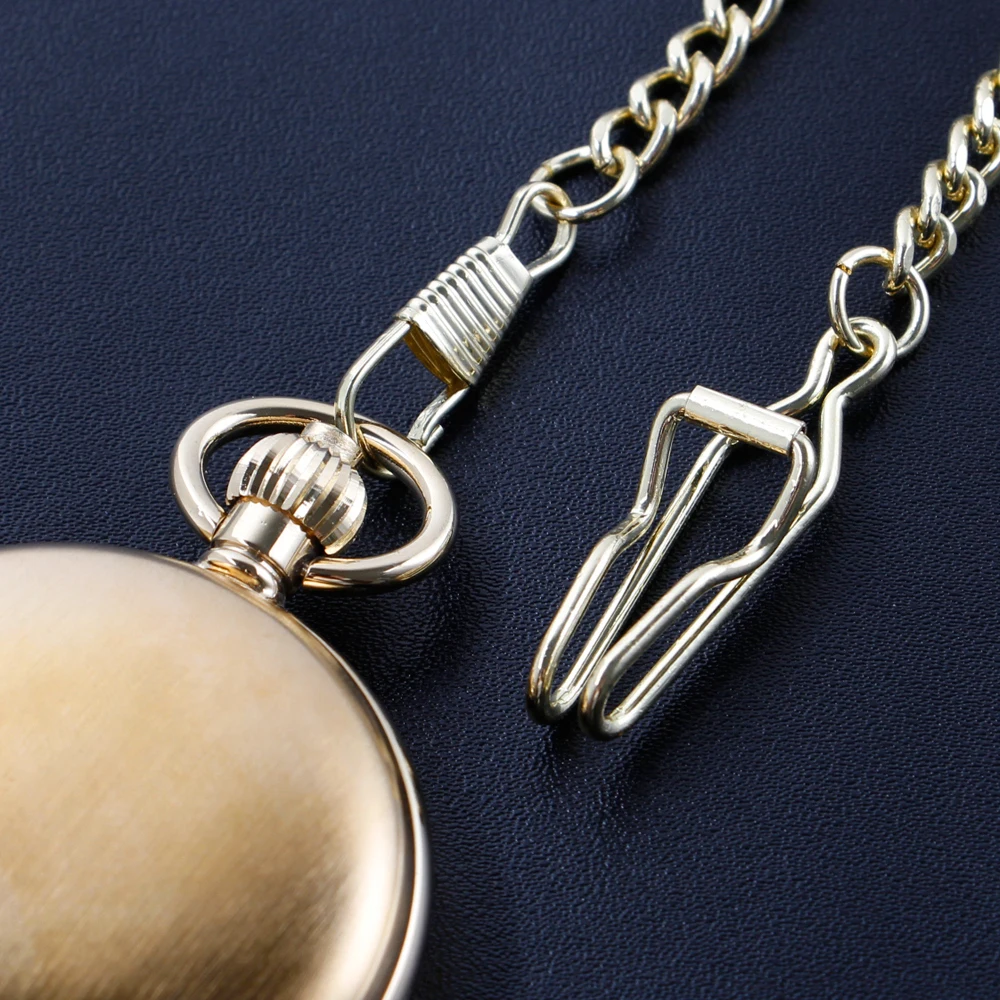Gold Mechanical Pocket Watch Necklace Chain - 37.5cm Stainless Steel, Vintage Design