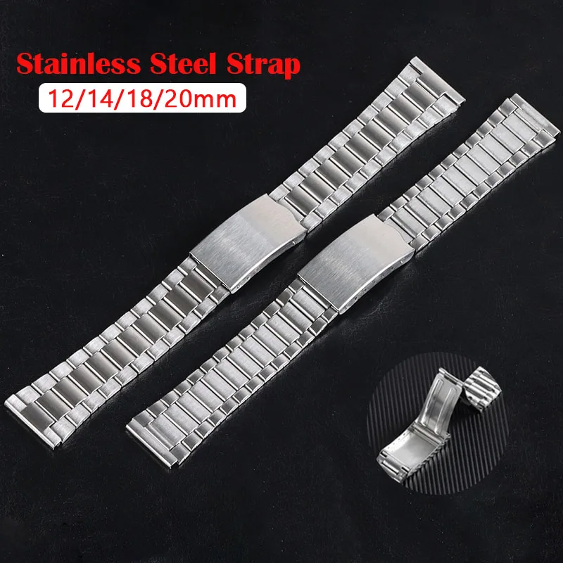 12 Mm14Mm 18Mm 20Mm Cinturino In Acciaio Inossidabile Per Rolex Per Fibbia Pieghevole In Metallo Seiko Cinturino Universale Argento Oro Uomo Donna Cin